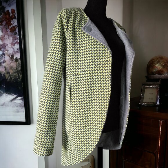 NWOT BUTTONS MED (ANTHROPOLOGIE) Checkered Wool Dressy Blazer Coat - Picture 1 of 10